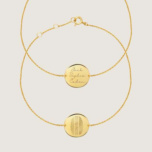 The Double Sided Trio Fingerprint Bracelet | 10K Gold Circle