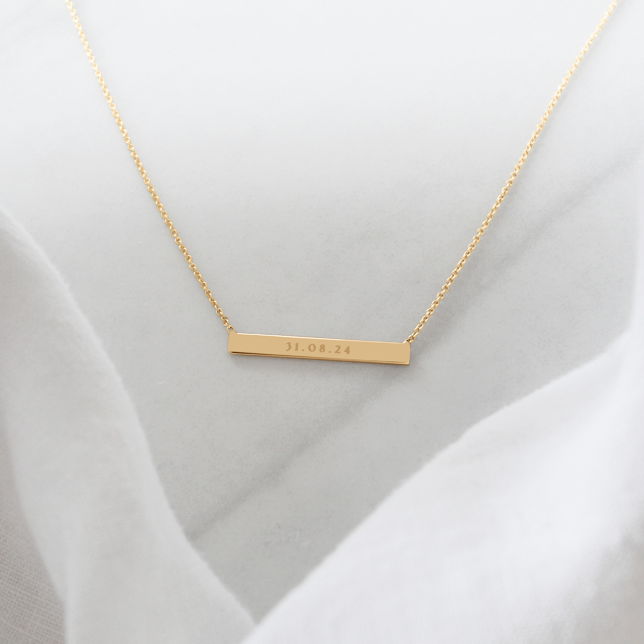 The Double Sided Handwritting Necklace | 14K Gold Bar