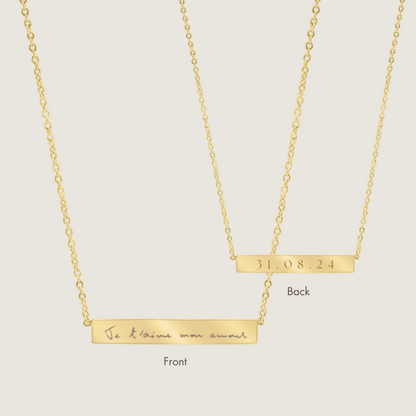 The Double Sided Handwritting Necklace | 14K Gold Bar